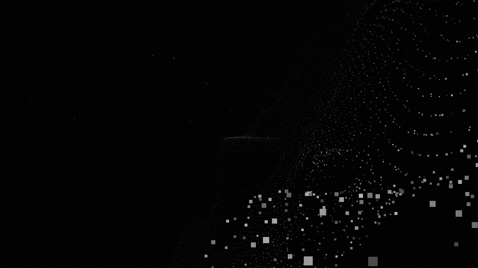 Small ledges jut from the airless cliffs against a backdrop of stars.