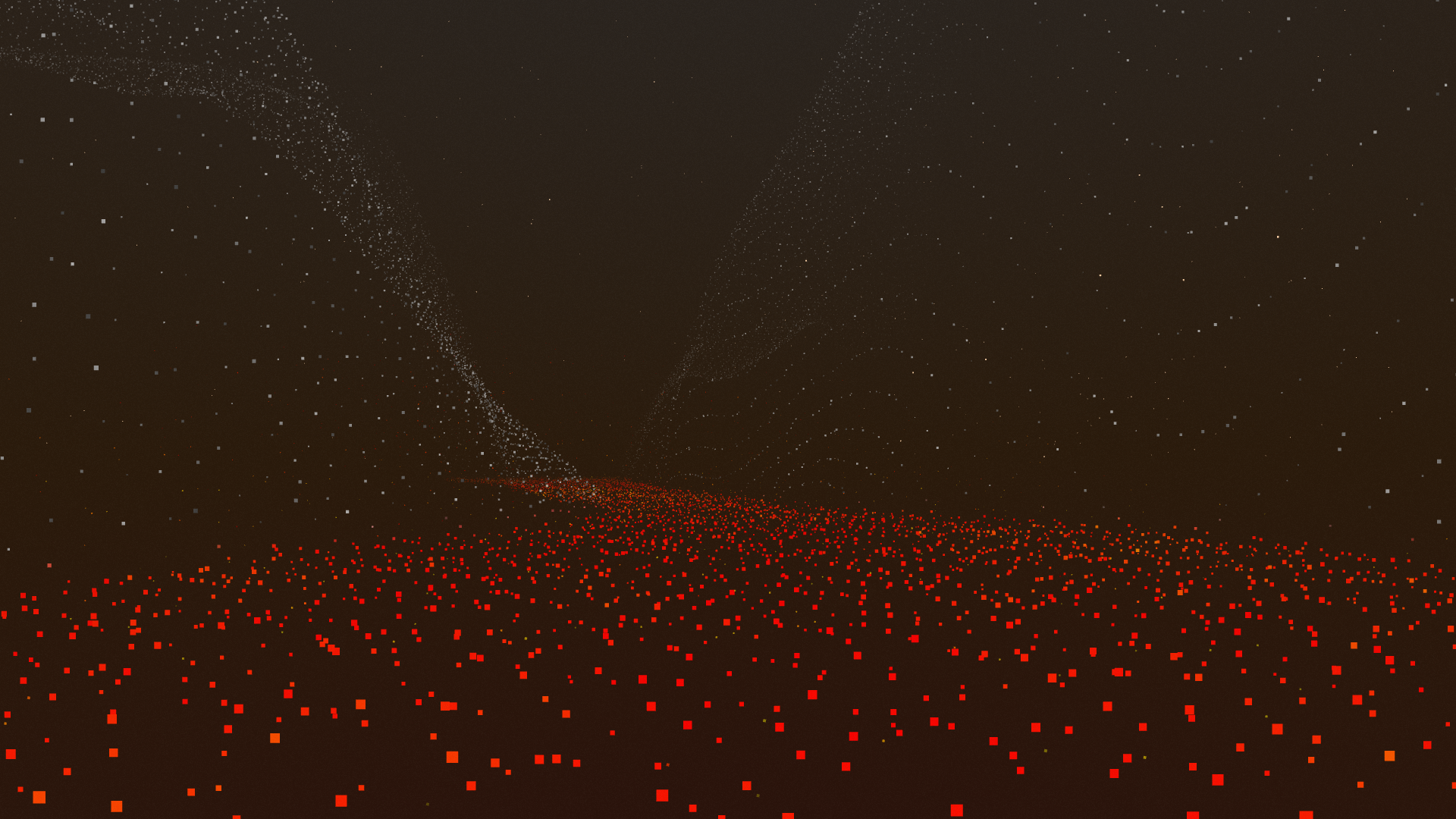A river of lava carves a thin canyon between steep cliffs.